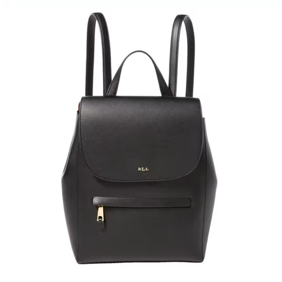 Lauren Ralph Lauren Handbags - Lauren Ralph Lauren Dryden Black Leather Flap Backpack RLL Gold Logo Black NWOT
